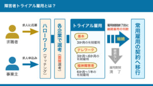障害者トライアル雇用の仕組みの解説図。詳しくは以下本文。