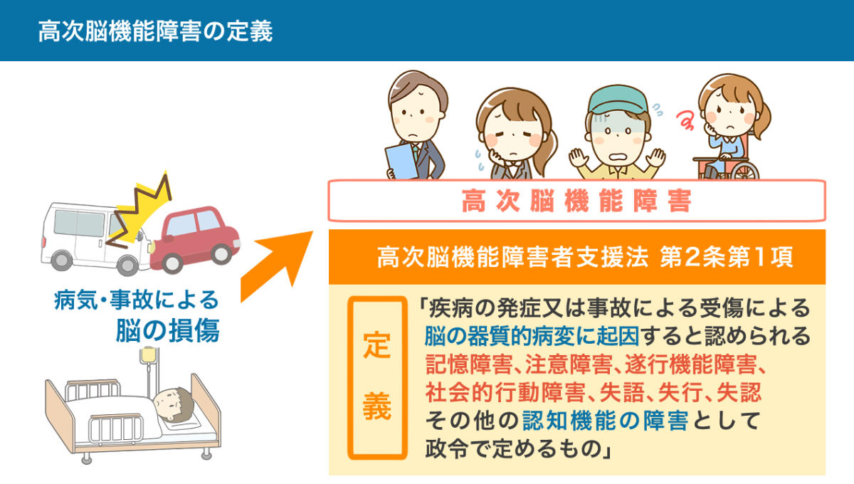 高次脳機能障害者支援法における高次脳機能障害の定義の図。詳しくは、以下本文。