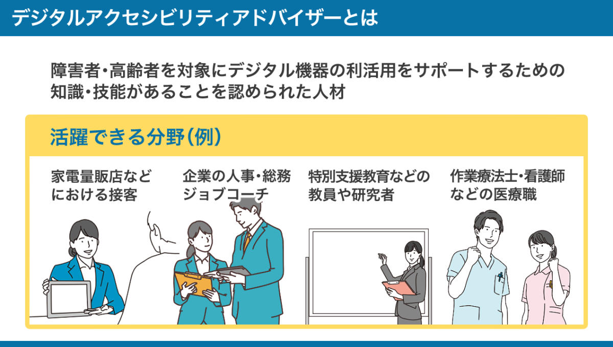 デジタルアクセシビリティアドバイザーとは何かをまとめた図。詳しくは、以下本文。